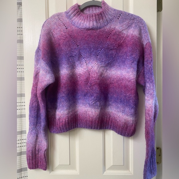BCBGeneration Purple Rainbow Cropped Turtleneck Sweater Size Medium. NWT - Picture 1 of 16
